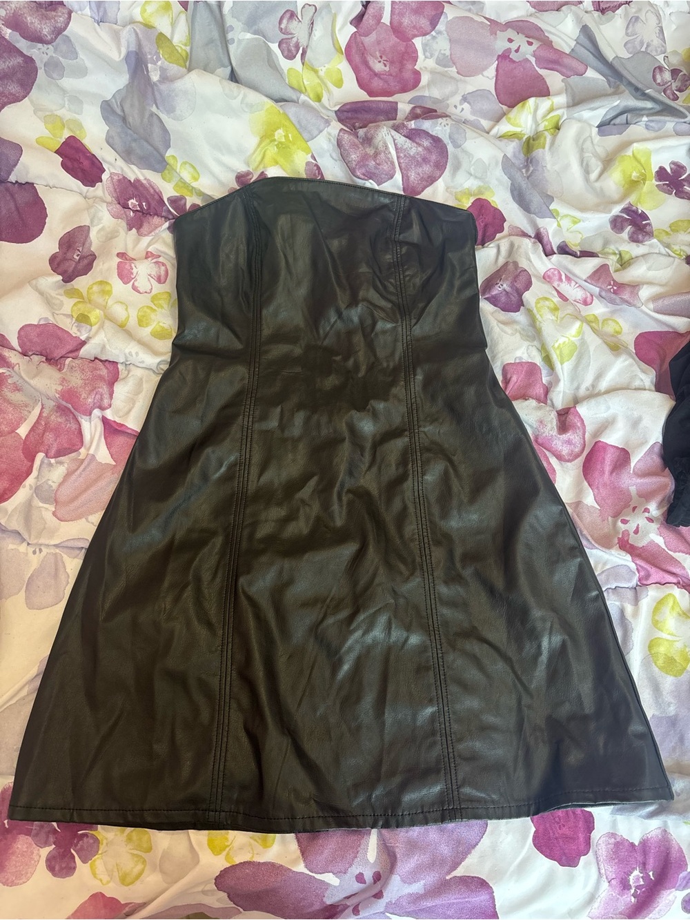 H&M Strapless Faux Leather Dress in Black